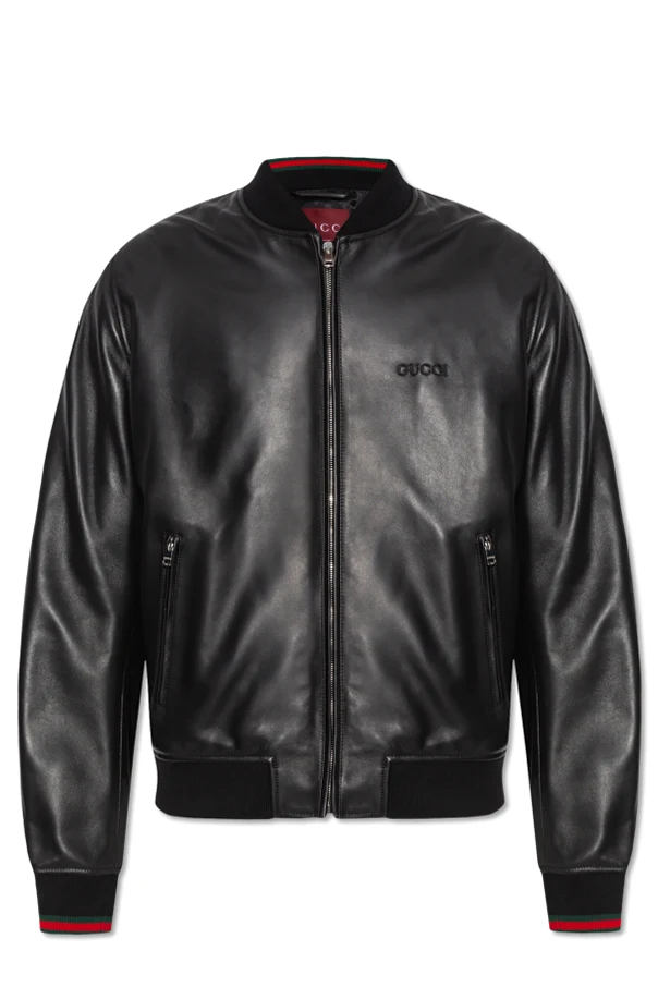 CZARNY Skórzana kurtka typu `bomber`