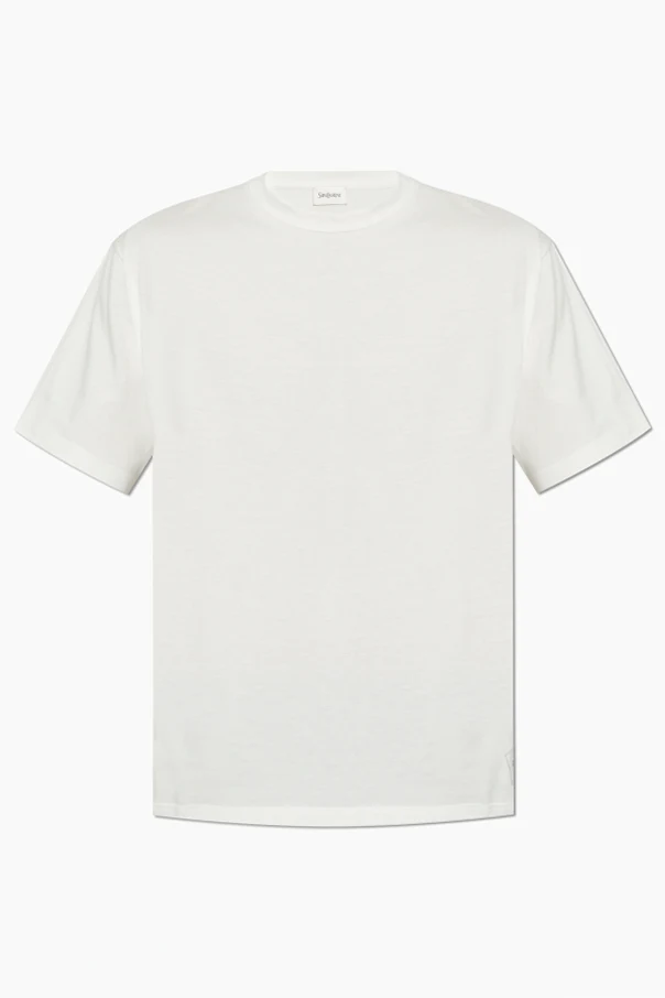kremowy T-shirt z naszywką z logo