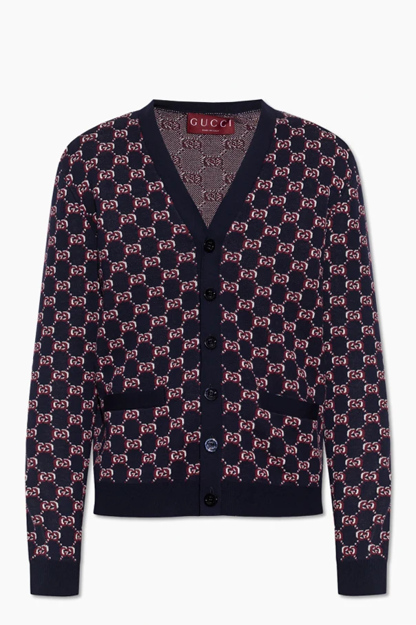 GRANATOWY Kardigan ze wzorem `GG`