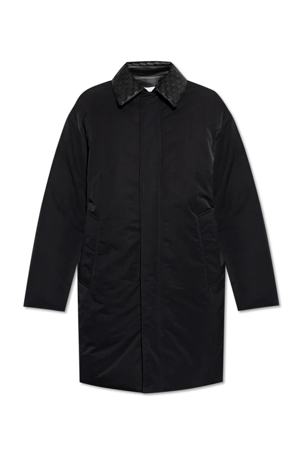 CZARNY Kurtka puchowa z odpinanym skórzanym kołnierzem