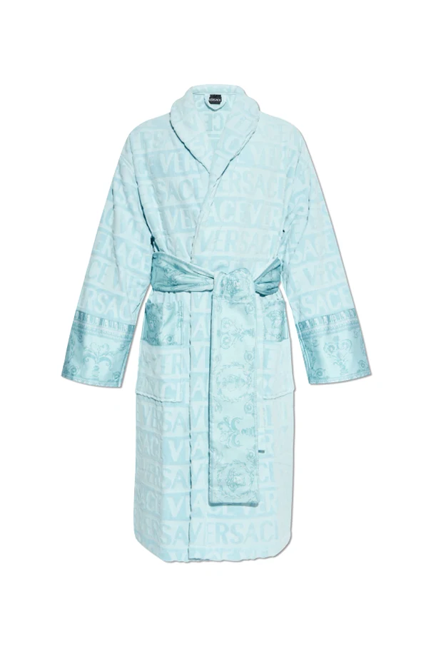 jasnoniebieski Bawełniany szlafrok z paskiem