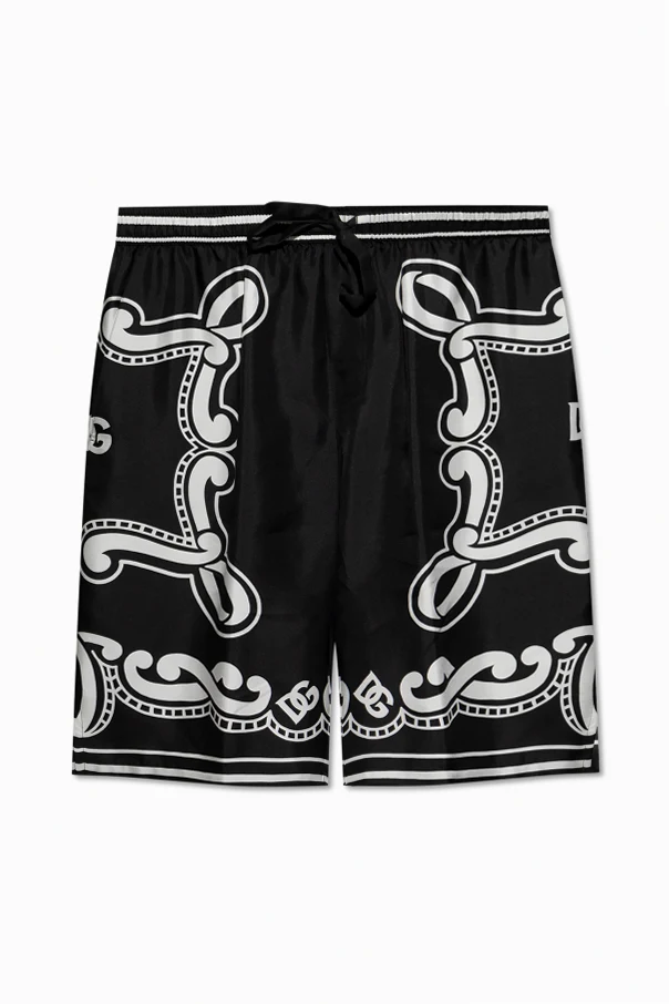 BLACK Silk shorts with print