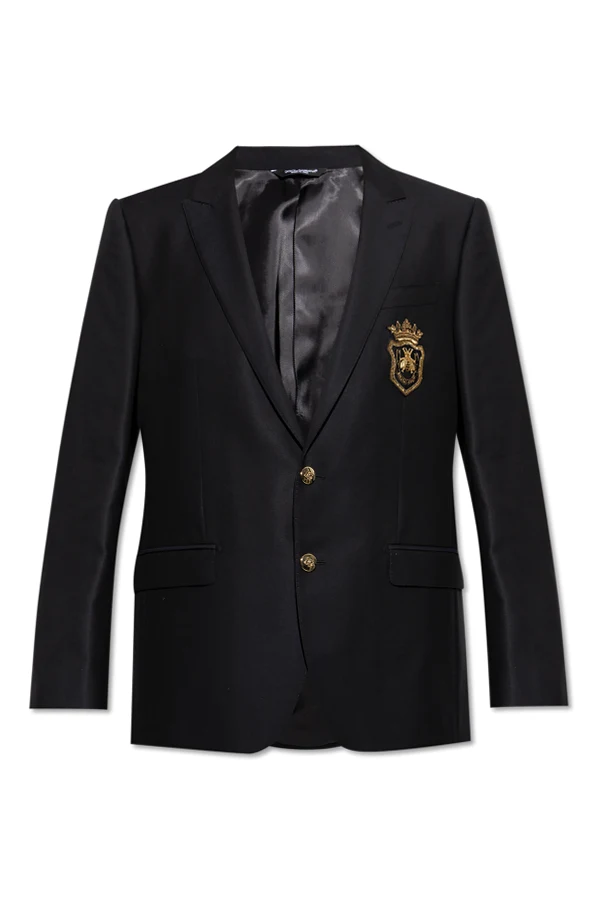 SCHWARZ Wollblazer mit Applikation