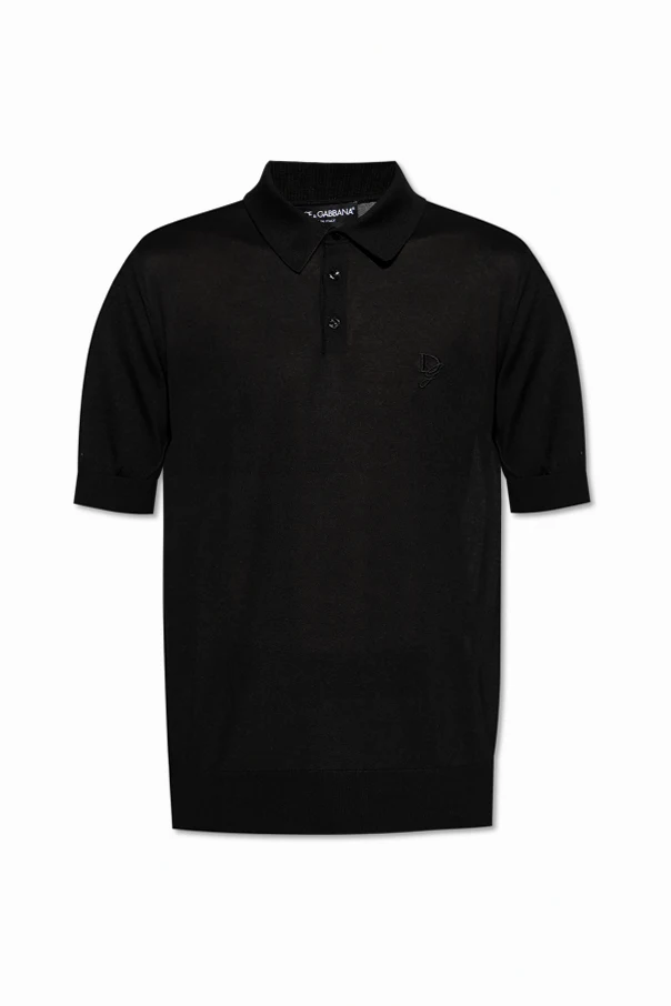 BLACK Silk polo with embroidered logo