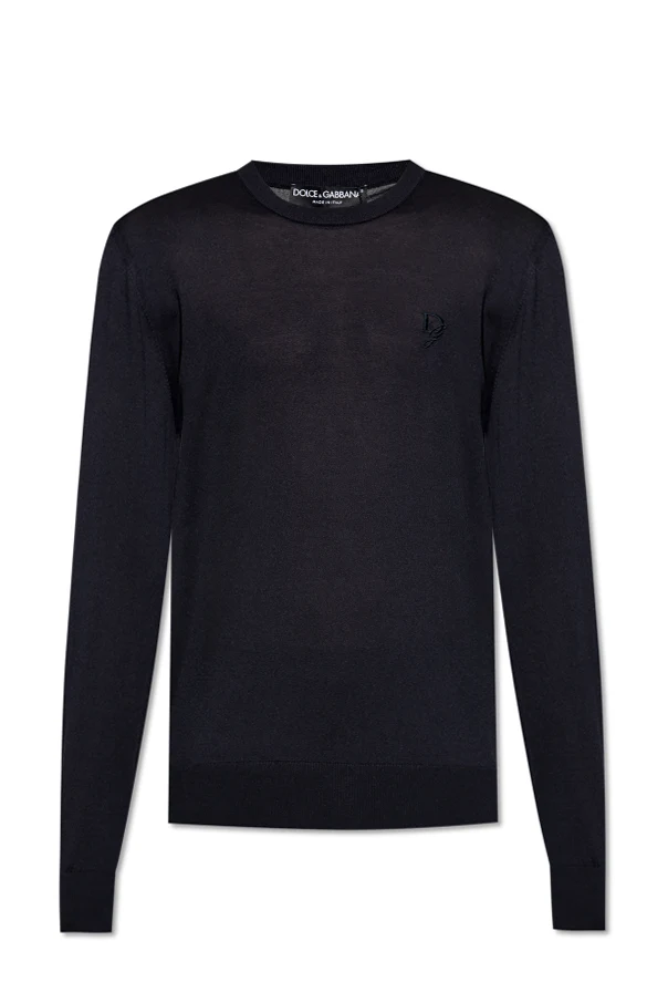 NAVY BLUE Silk sweater with embroidered logo