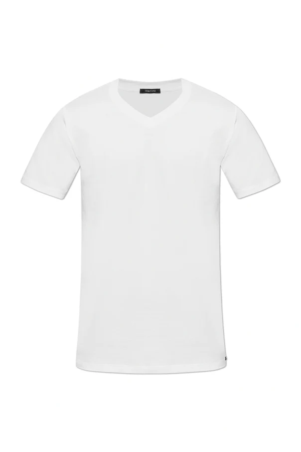 BIAŁY  T-shirt bieliźniany z dekoltem w serek