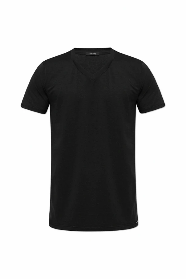 CZARNY T-shirt bieliźniany z dekoltem w serek