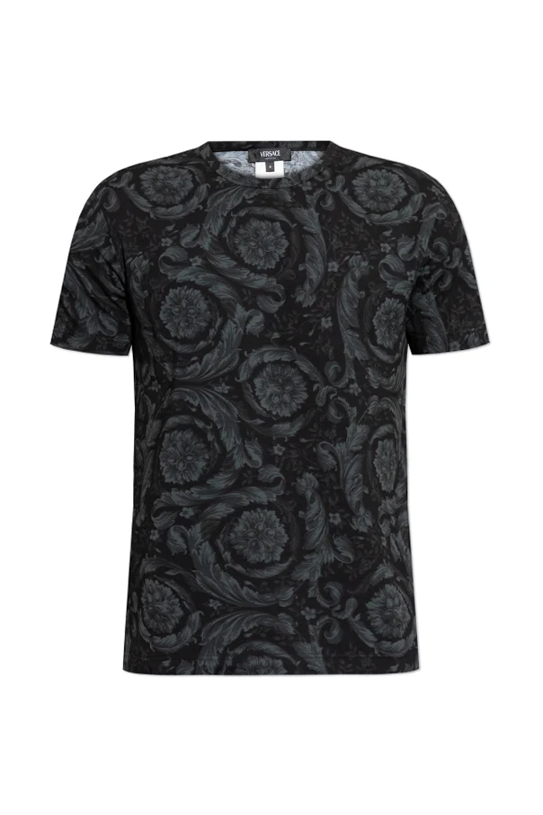 CZARNY T-shirt bieliźniany z nadrukiem `Barocco`