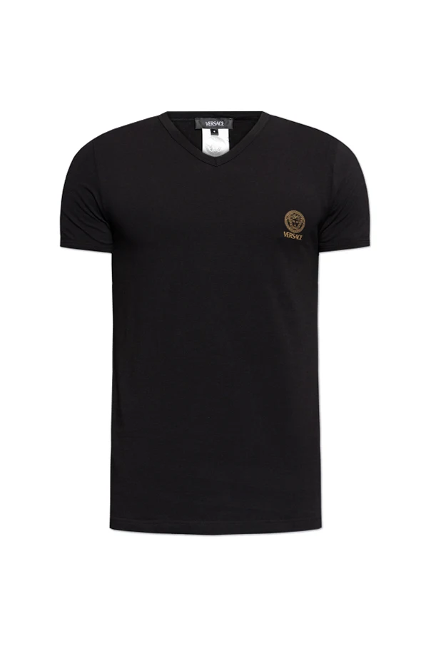 CZARNY T-shirt bieliźniany z dekoltem w serek