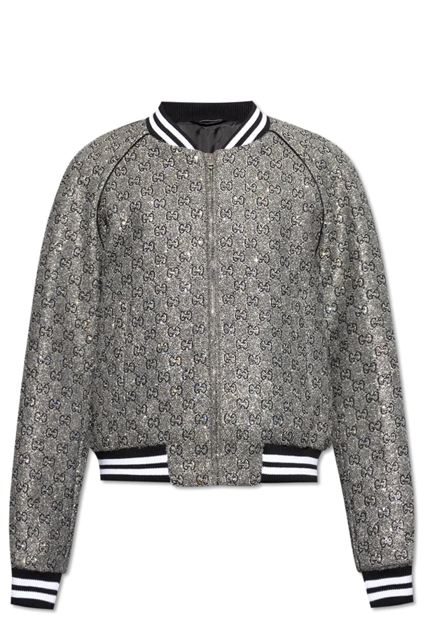 GRAU Bomberjacke mit Lurexfaden und glänzenden Applikationen