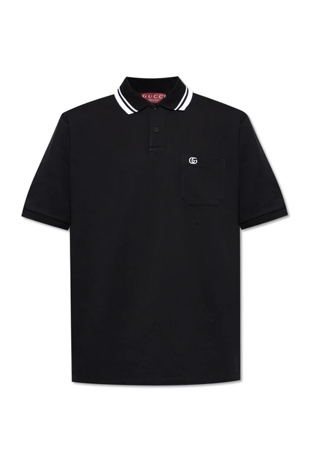 SCHWARZ Baumwoll-Poloshirt mit Tasche