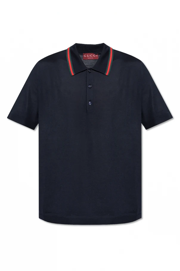 MARINEBLAU Wollpolo mit charakteristischem Streifen Web