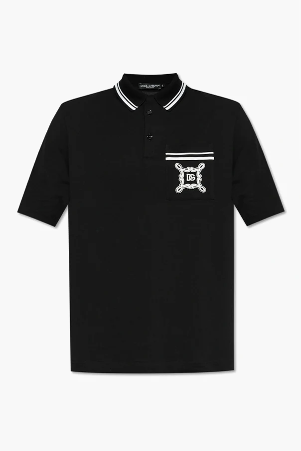 BLACK Cotton polo with pocket