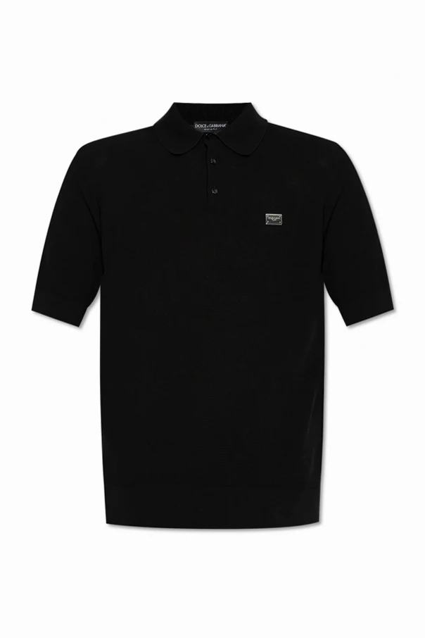 BLACK Polo with applique featuring engraved logo