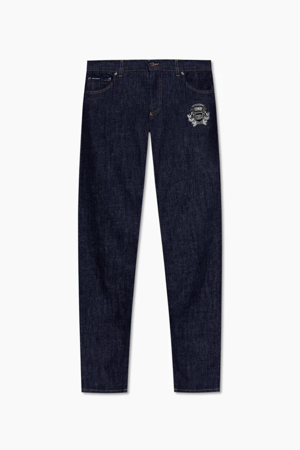 GRANATOWY Jeansy typu `skinny` z aplikacją