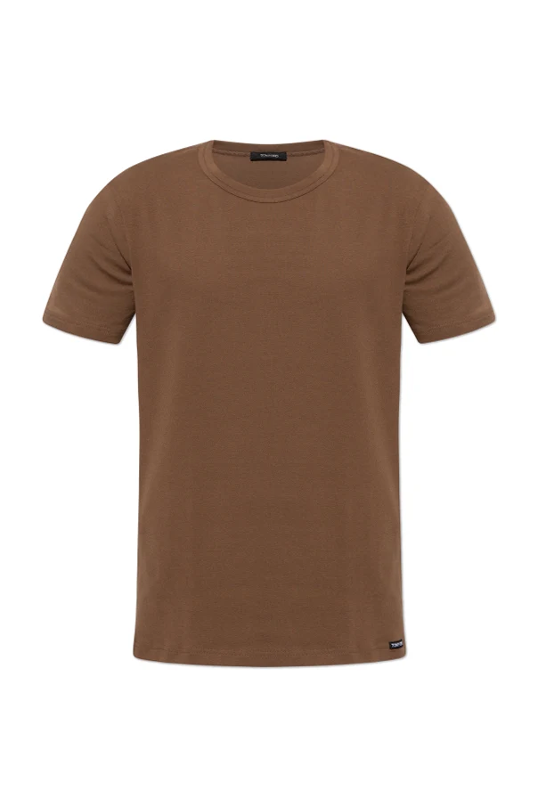 BRĄZOWY T-shirt bieliźniany z naszywką z logo