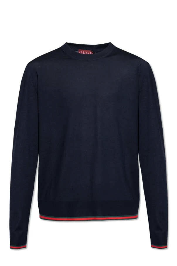 MARINEBLAU Wollpullover mit charakteristischem Web Streifen