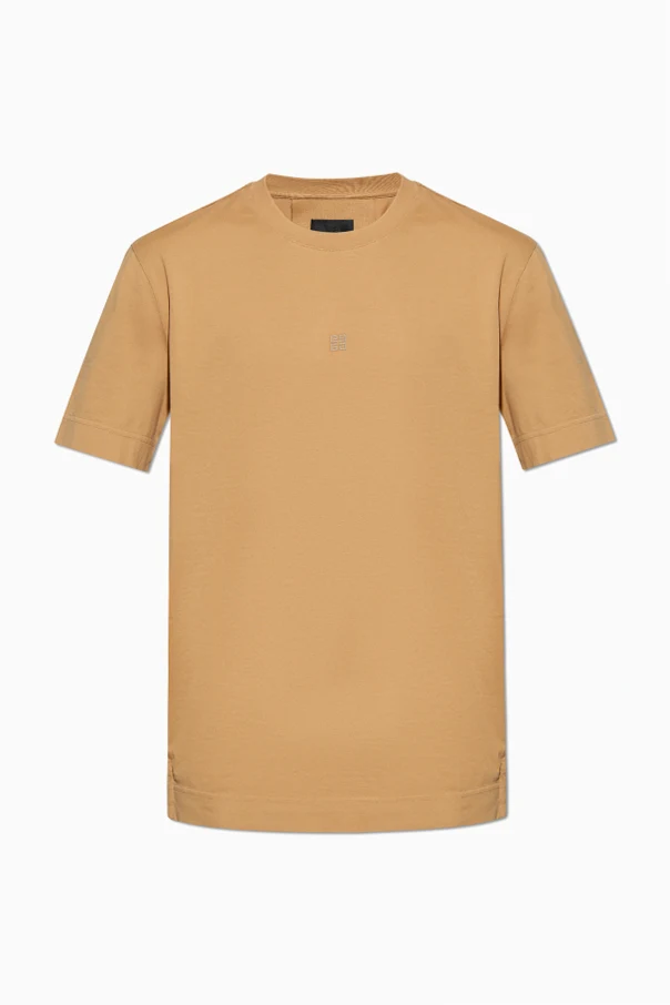 beżowy Bawełniany t-shirt z wyszytym logo