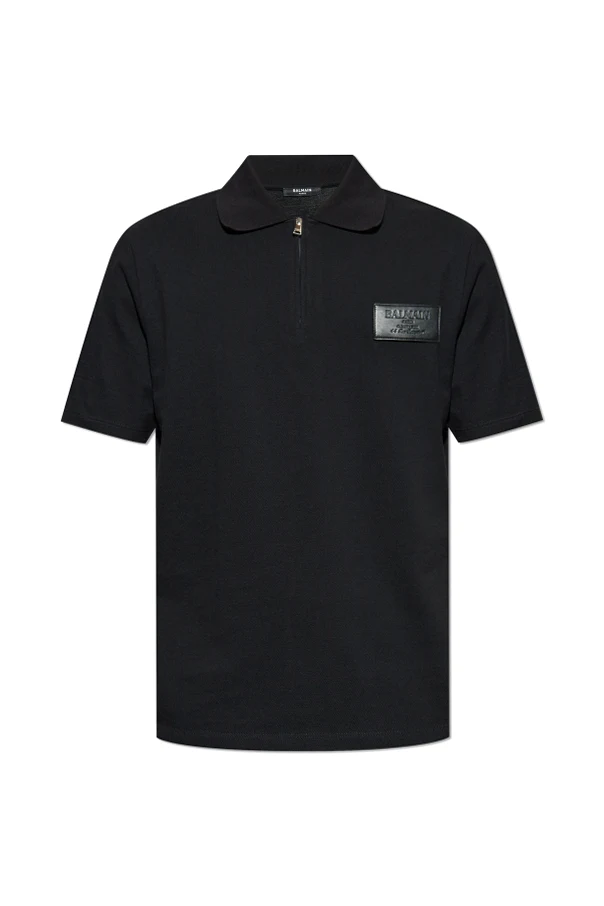 BLACK Cotton polo with patch