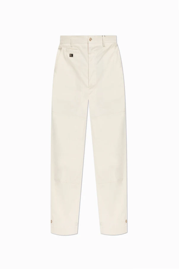 cream Cotton pants with stitching