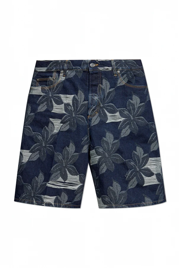 GRANATOWY Jeansowe szorty z motywem kwiatowym