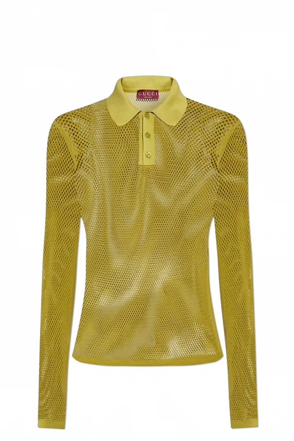 GRÜN Gehäkeltes Langarm-Poloshirt