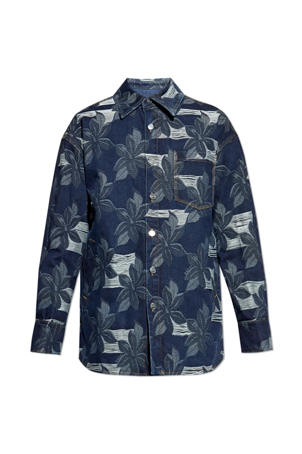 MARINEBLAU Jeansjacke mit Blumenmuster