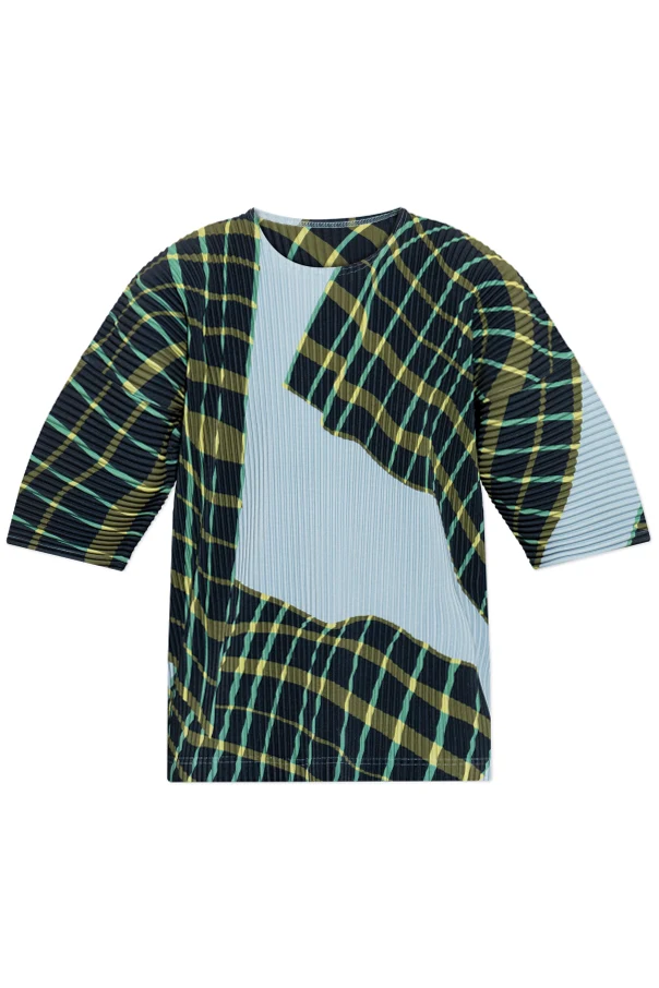 MEHRFARBIG Plissiertes T-Shirt mit Rundhalsausschnitt