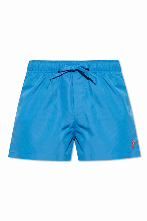 NIEBIESKI Szorty kąpielowe z naszywką