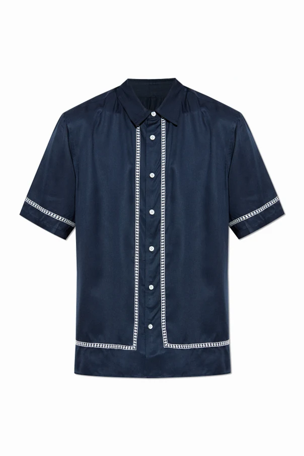 GRANATOWY Koszula z dekoracyjnie wyszytym wzorem