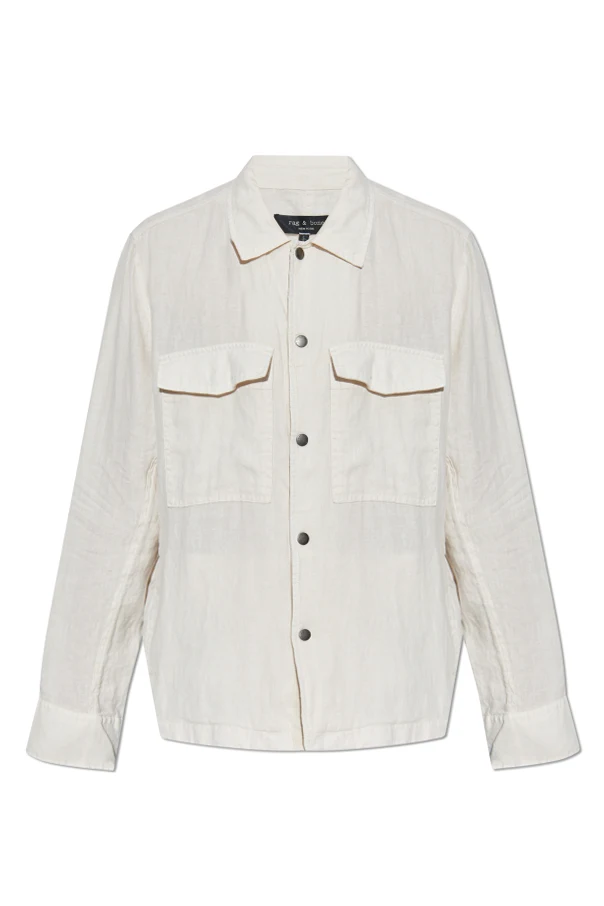 kremowy Lniana koszula z kieszeniami