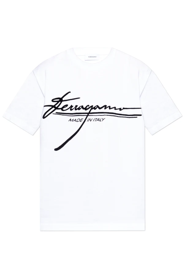 BIAŁY  T-shirt z logo o aksamitnym wykończeniu