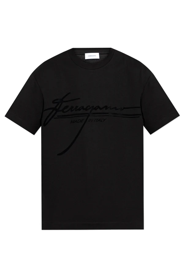 CZARNY T-shirt z logo o aksamitnym wykończeniu