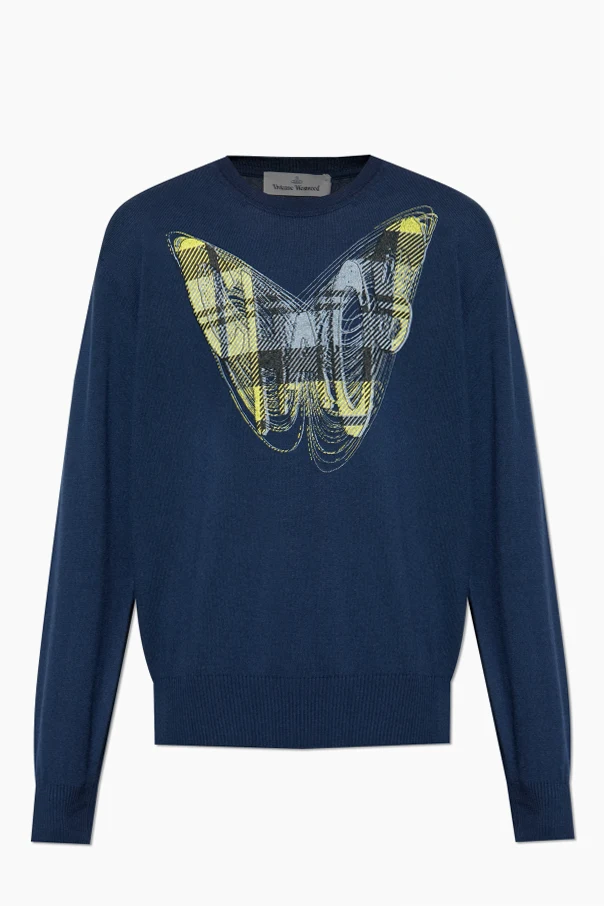 GRANATOWY Sweter z kaszmirowym wykończeniem