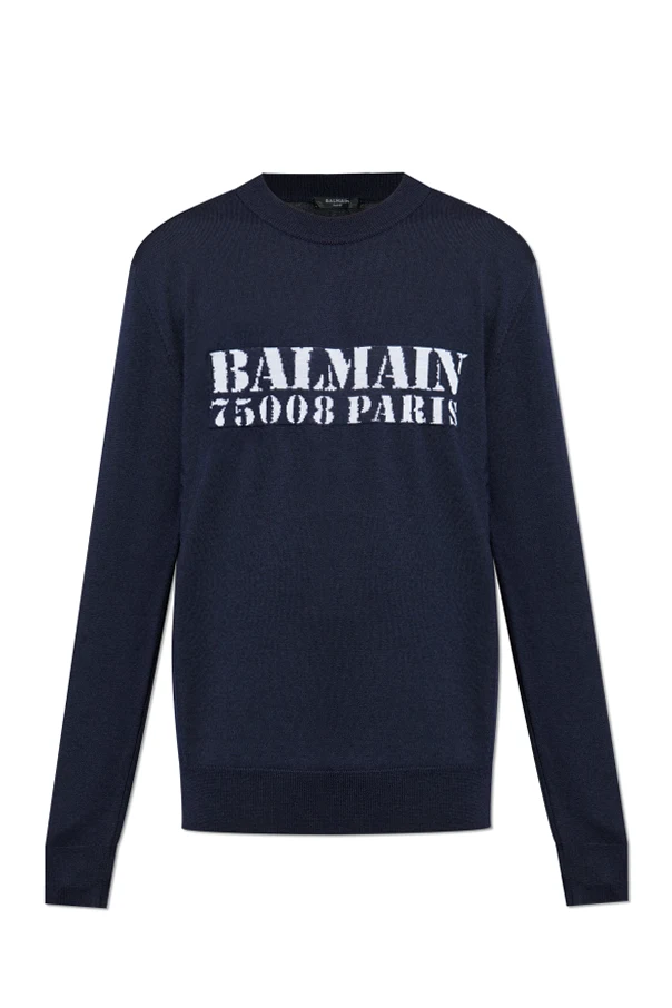 NAVY BLUE Wool sweater with logo