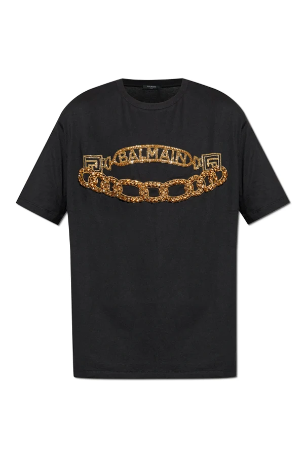 BLACK T-shirt with shimmering appliqués