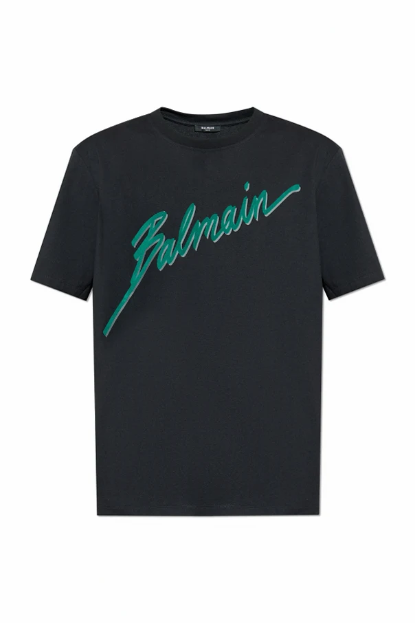BLACK T-shirt with a logo and a velvet finish