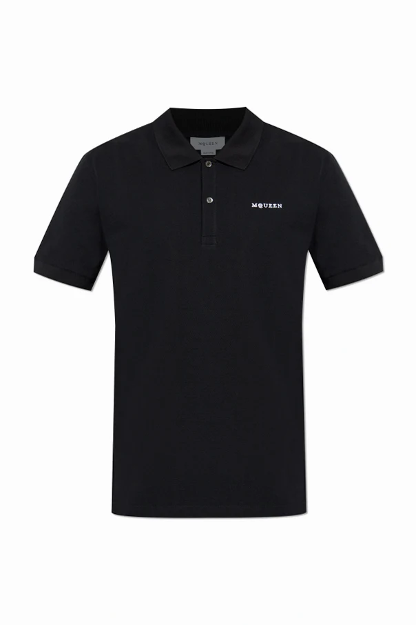 SCHWARZ Polo mit gesticktem Logo