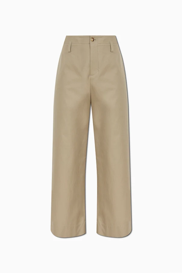 beige Cotton straight-leg trousers