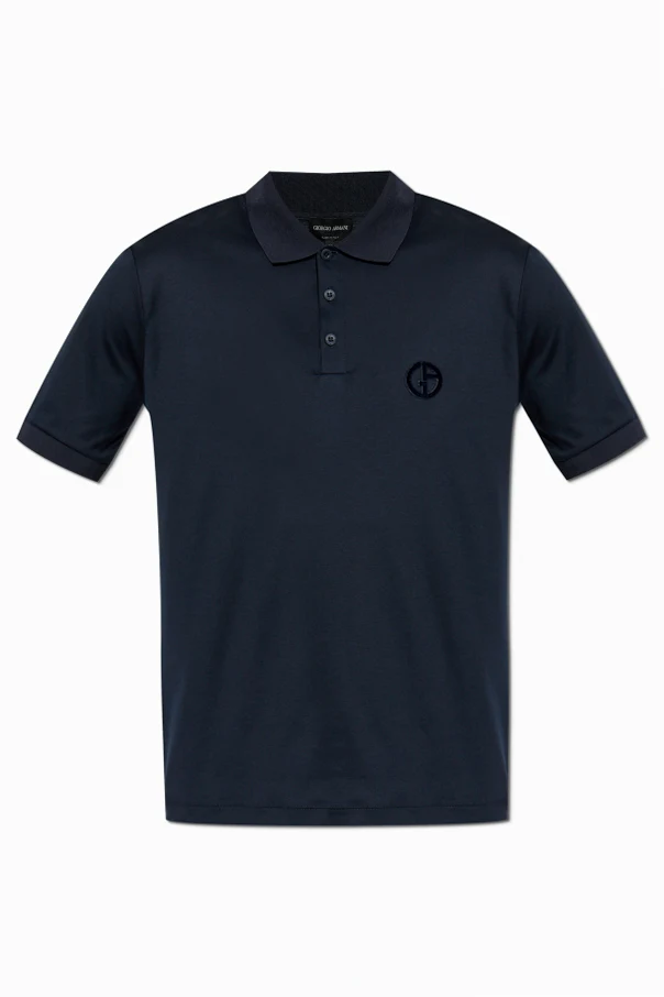 GRANATOWY Polo z logo o aksamitnym wykończeniu