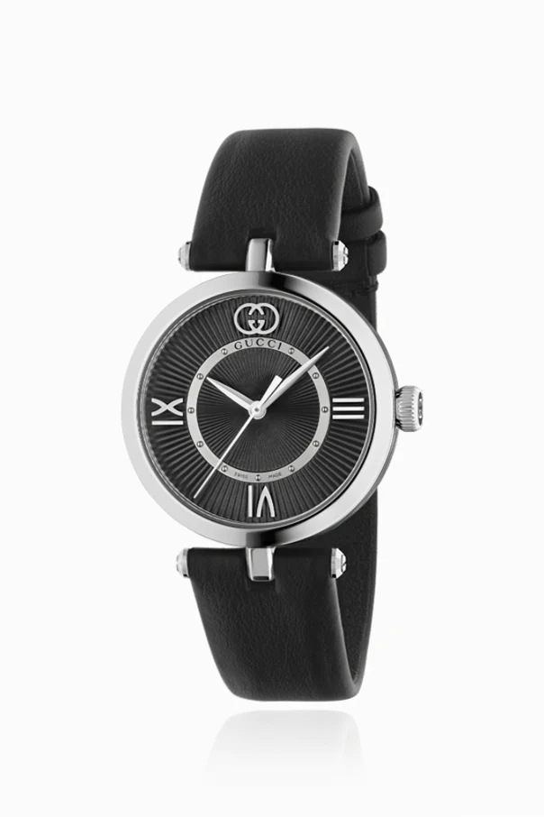 CZARNY Zegarek na skórzanym pasku