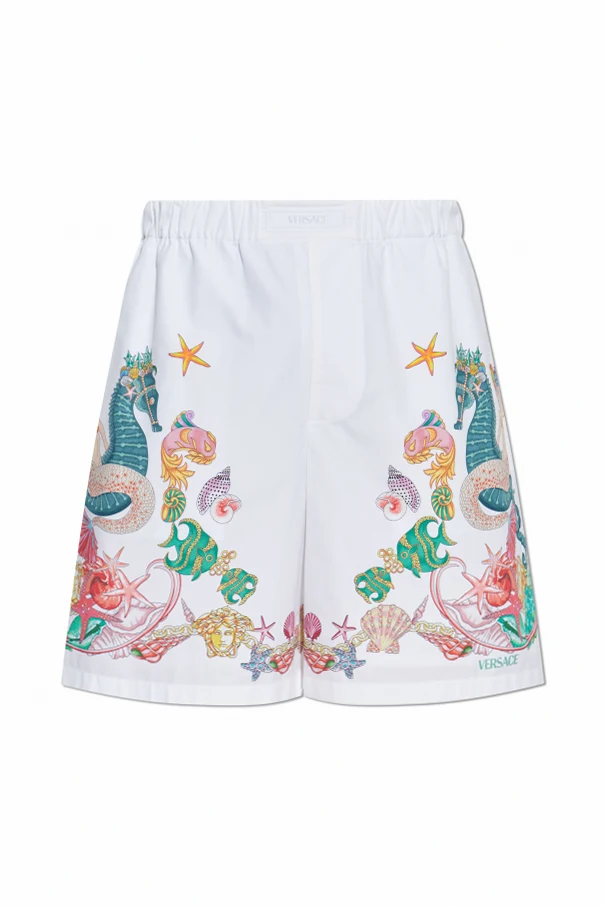 WHITE Shorts with "Coral Theatre" print