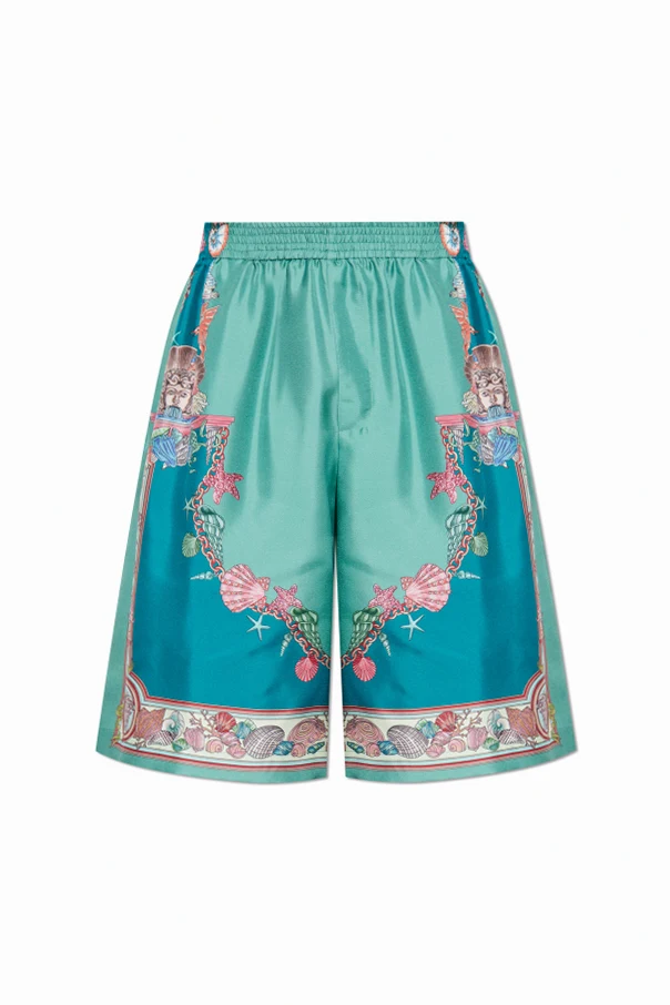 BLUE Silk shorts with "Coral Theatre" print