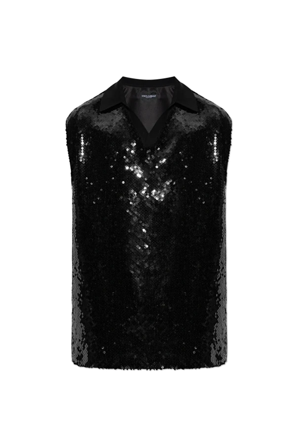 BLACK Sequined sleeveless top