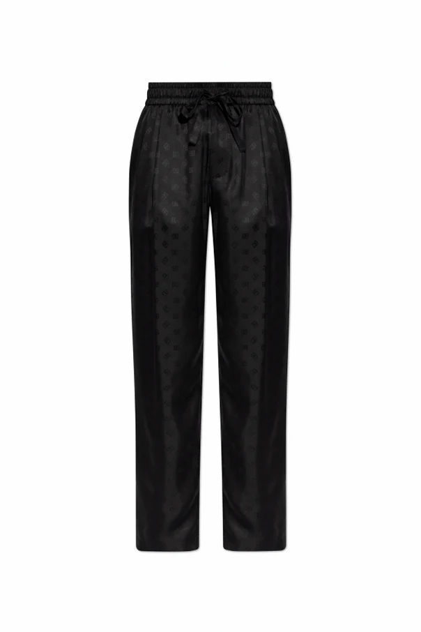 BLACK Silk trousers with monogram