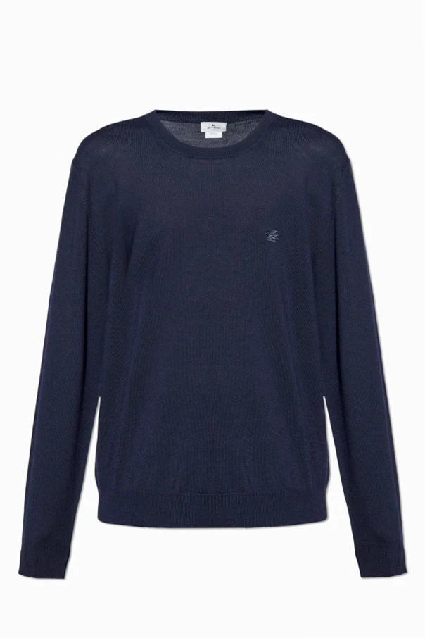MARINEBLAU Wollpullover mit gesticktem Logo