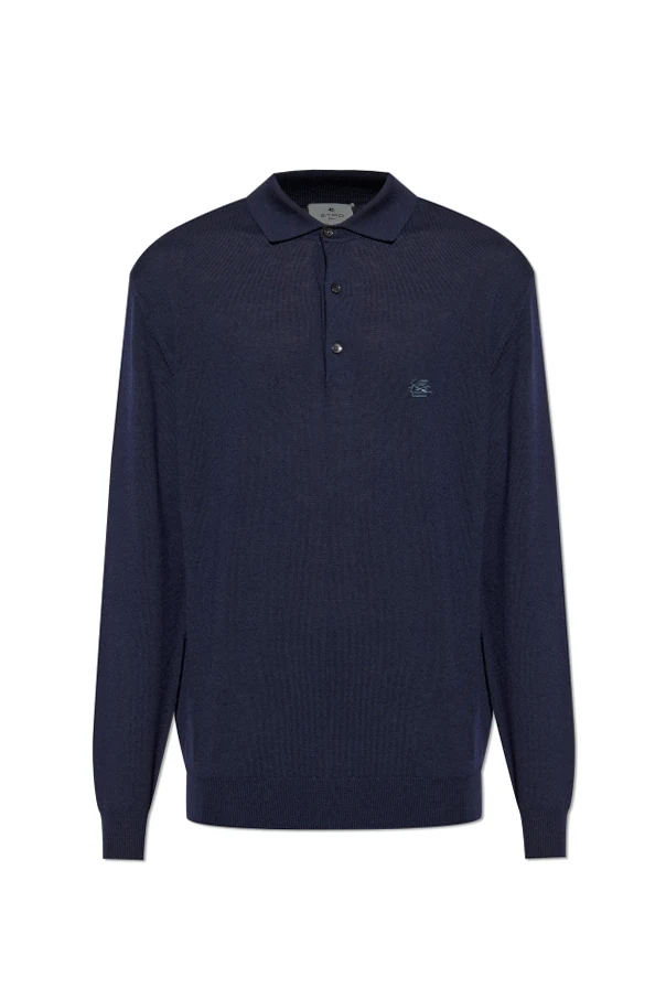MARINEBLAU Wollpolo mit langen Ärmeln
