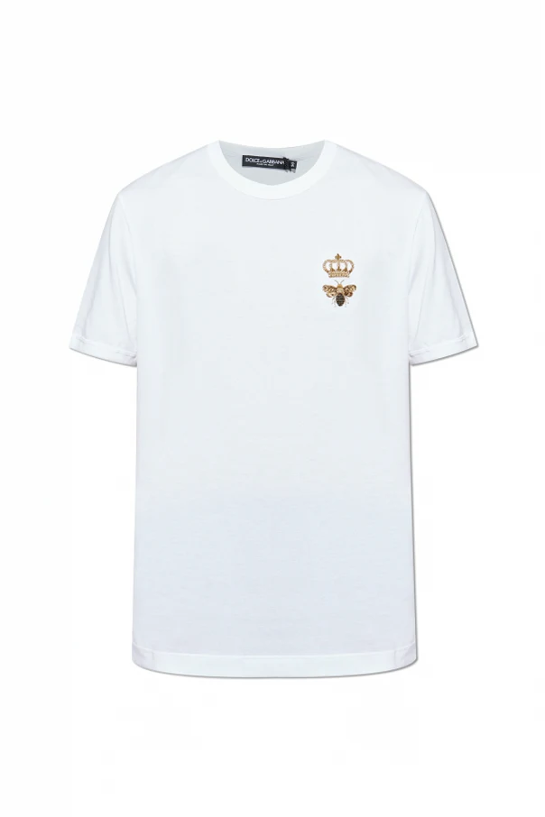WHITE T-shirt with embroidered logo in lurex thread