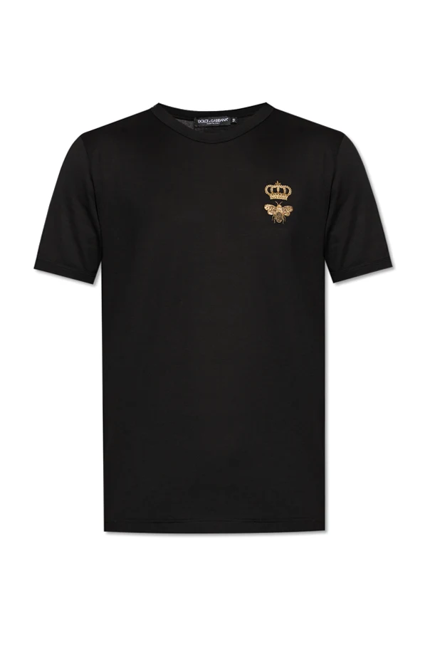 BLACK T-shirt with an embroidered logo using Lurex thread