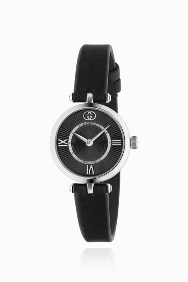 CZARNY Zegarek na skórzanym pasku